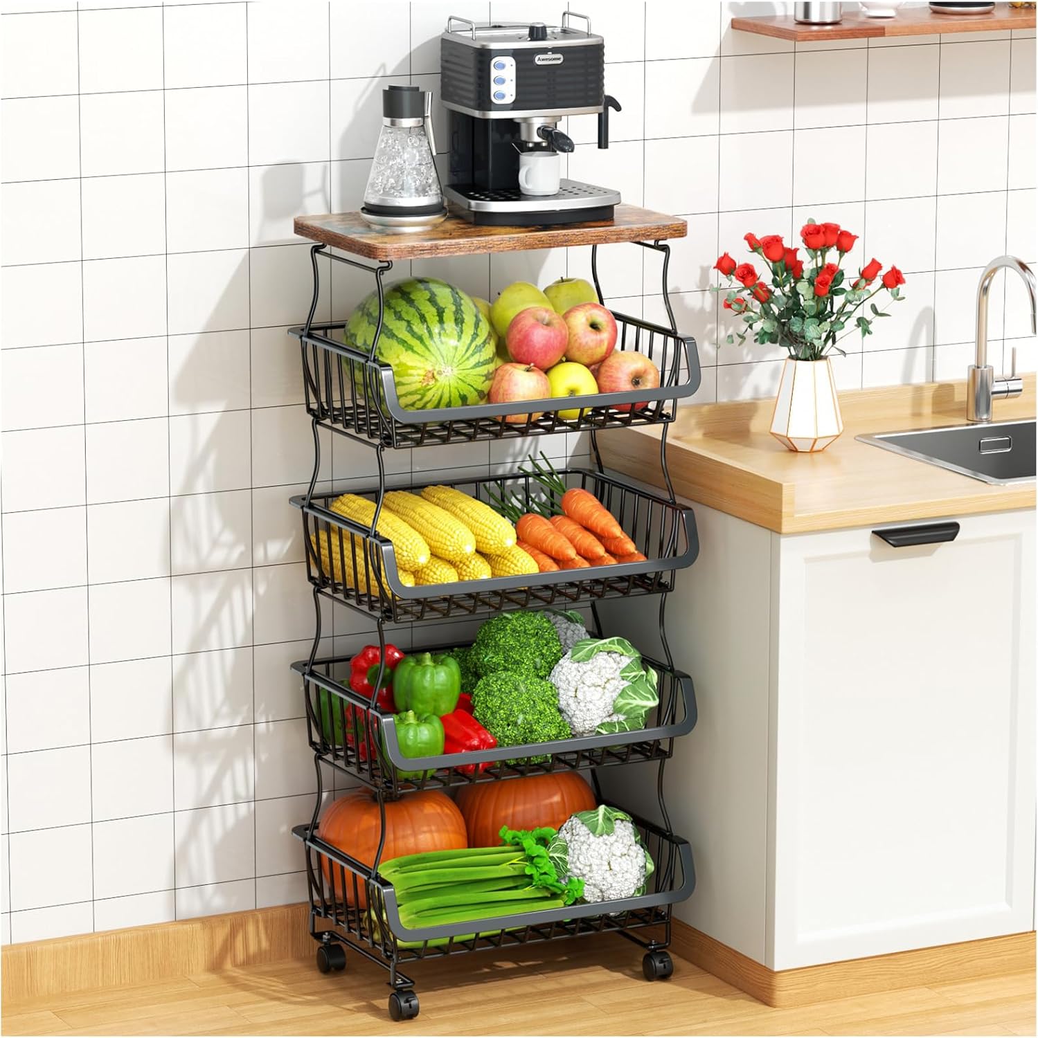 5 Tier Stackable Fruit Vegetable Basket Organizer for Kitchen
