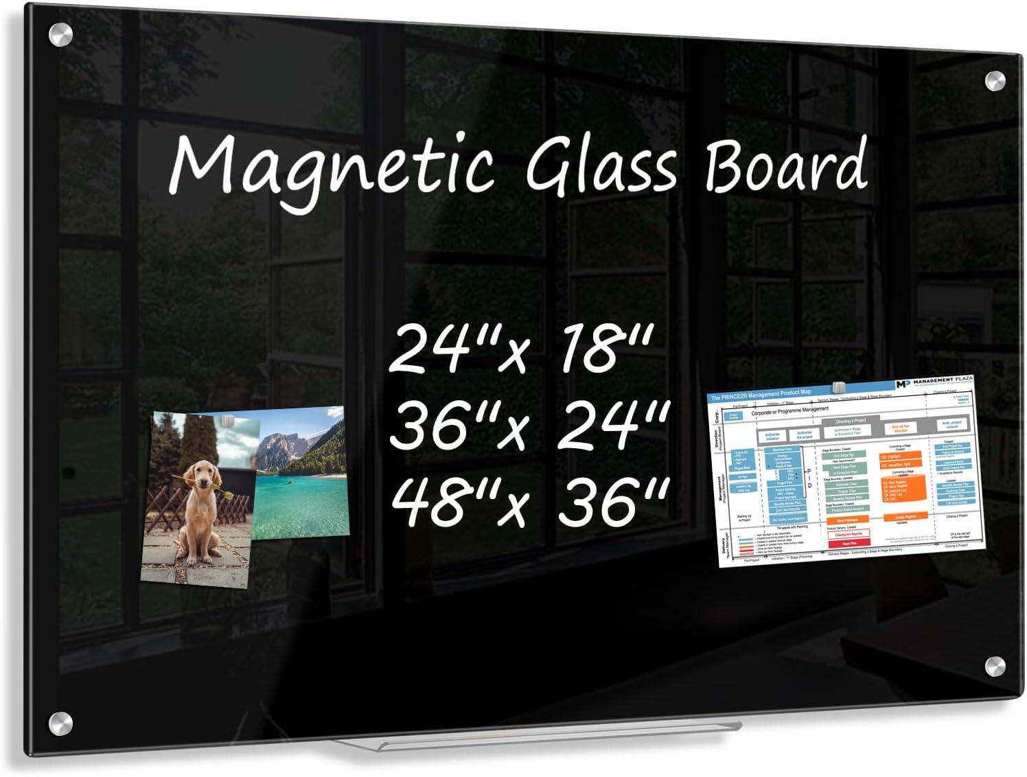 Magnetic Black Dry Erase Board 24in x 18in Frameless Design