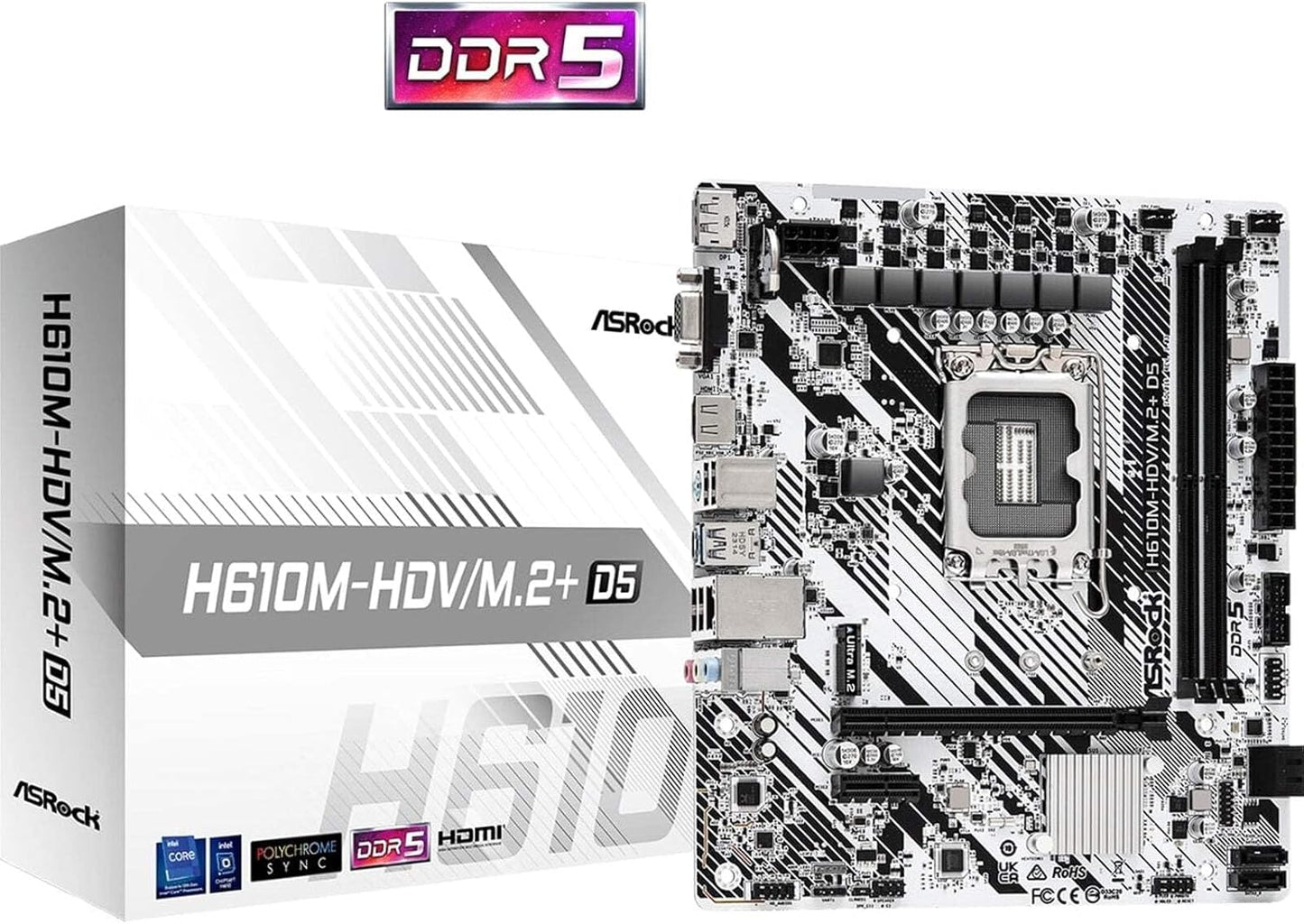 ASRock H610M-HDV/M.2+ Micro ATX DDR5 Motherboard for Intel