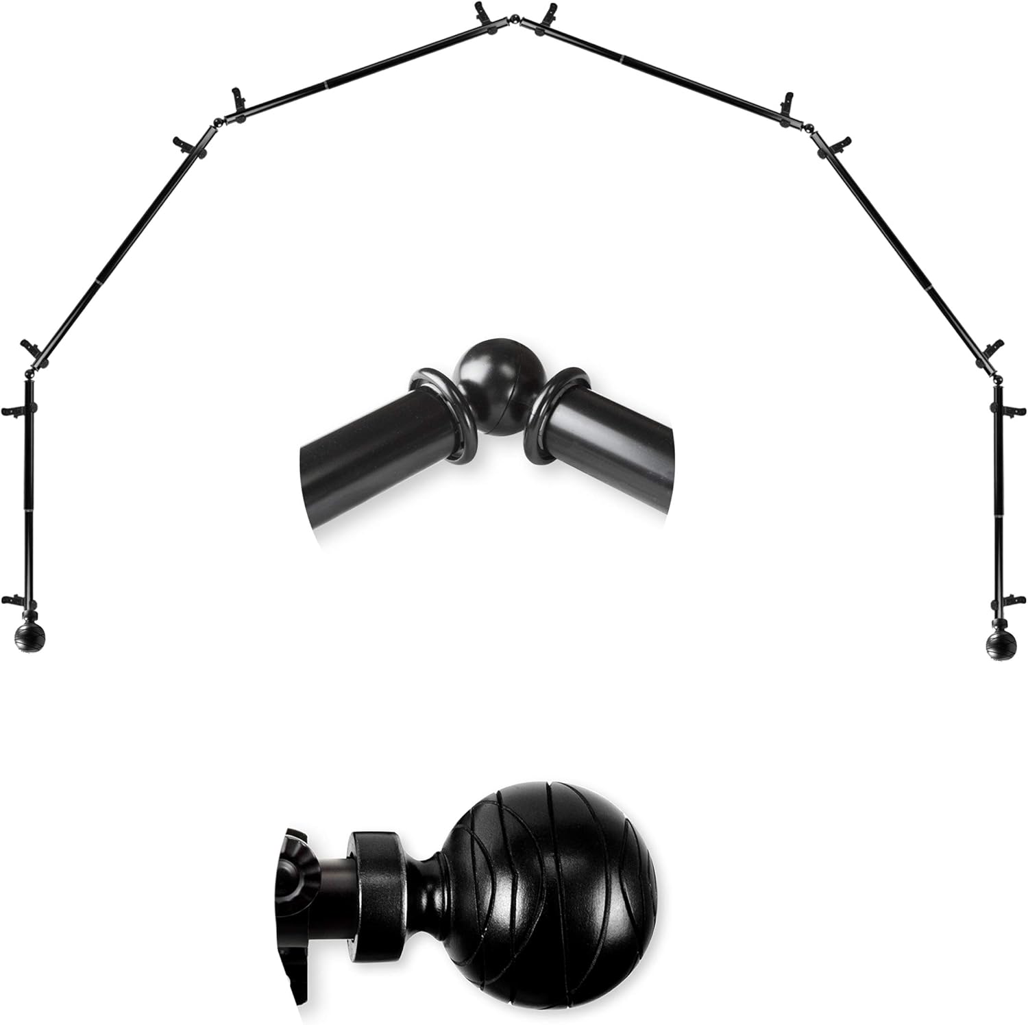 Bay Window Curtain Rod Set - Stylish & Functional - Black