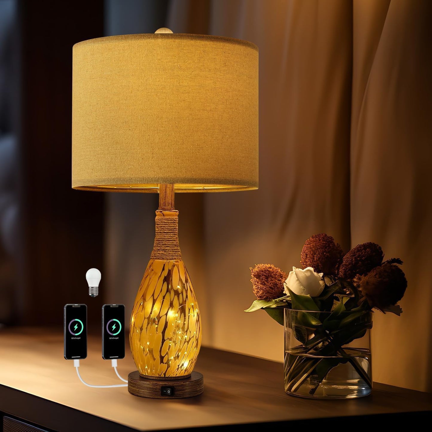 OYEARS 23in USB A+C Table Lamp for Cozy Bedroom Lighting
