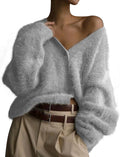 COZYPOIN Fuzzy Mohair Cardigan Open Front V Neck - Soft, Oversized