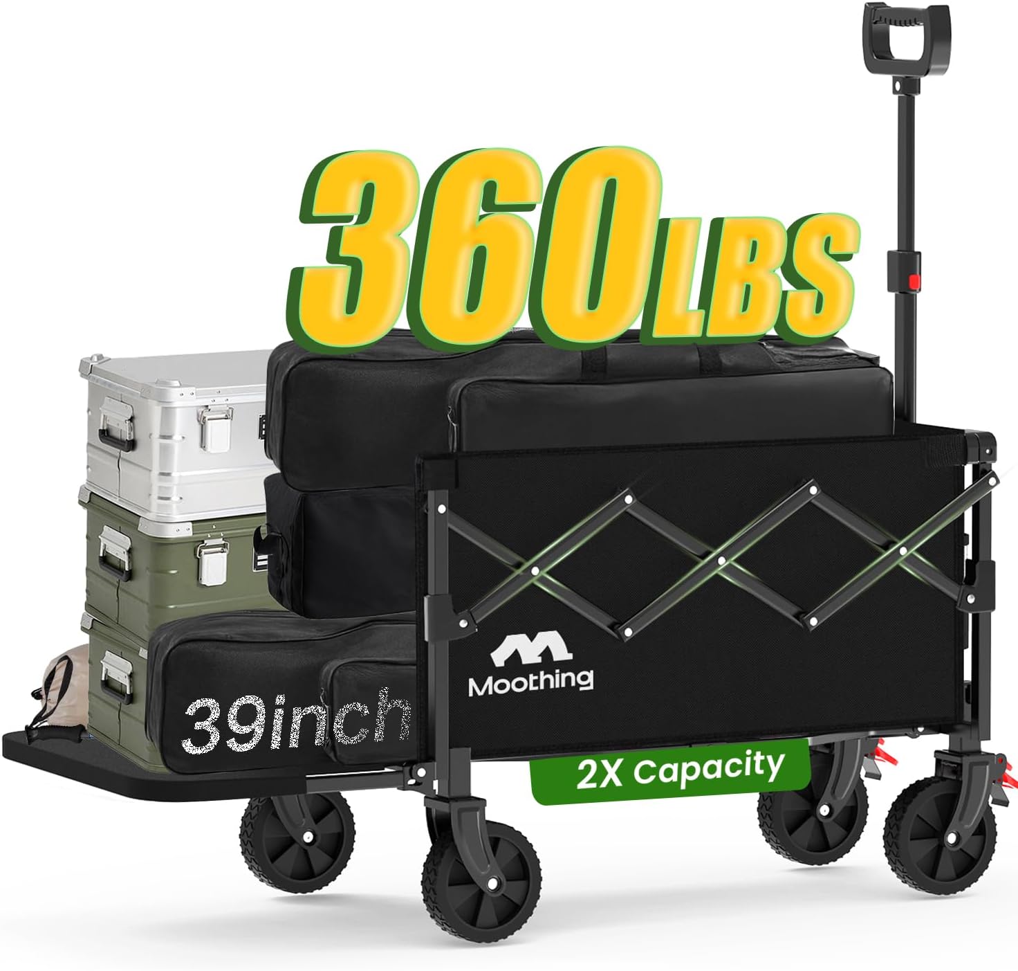 Collapsible Utility Cart: 150L Capacity, 360lbs Load, Brakes, Black