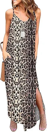 HUSKARY Women's Summer Casual Sleeveless V Neck Dress