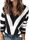 Sweaters for Women V Neck Striped Pullover - Lightweight Fall Staple