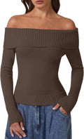 Off The Shoulder Cotton Sweater for Women - Slim Ribbed Pullover Shoes