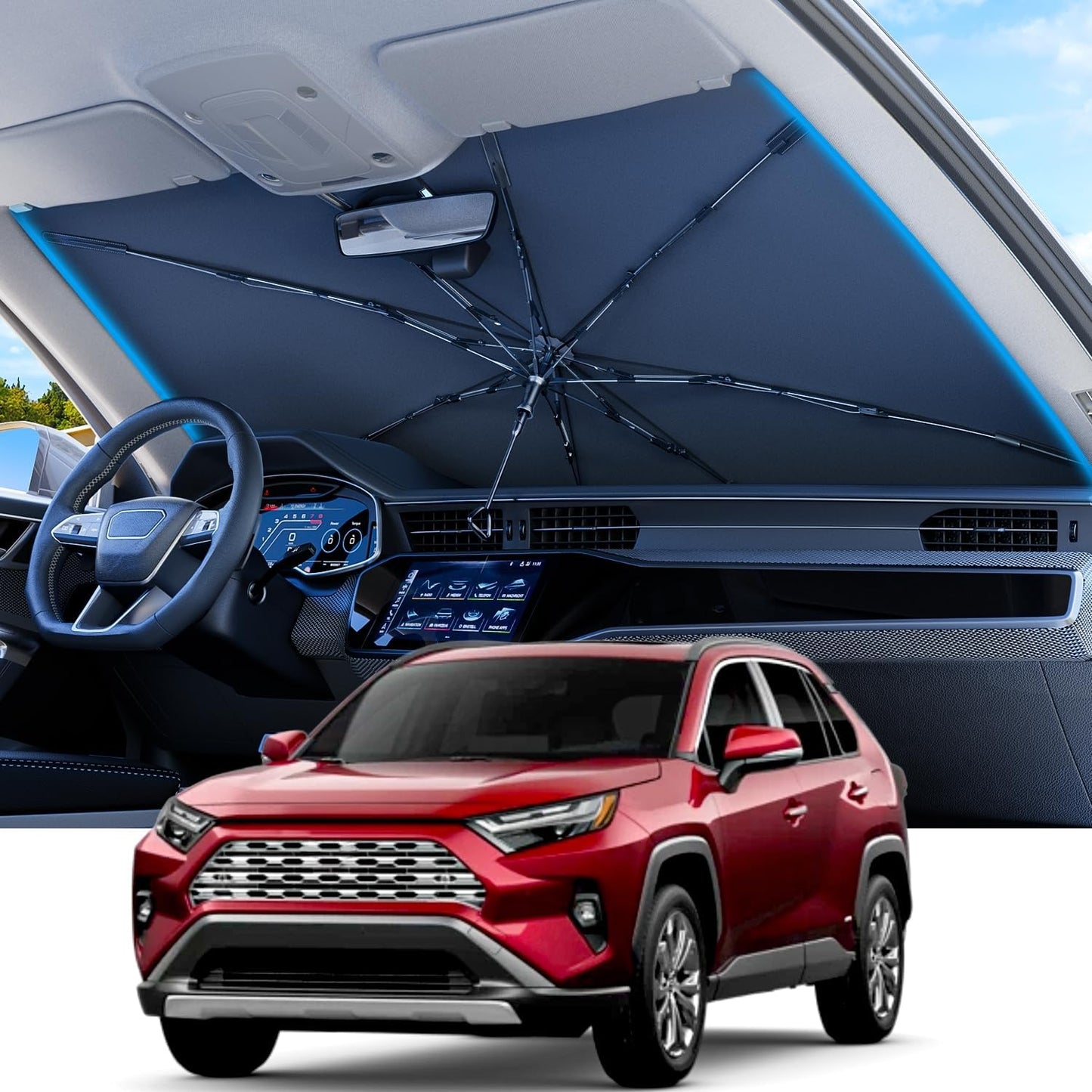 REEVAA 2025 Upgraded Car Windshield Sun Shade Umbrella for SUVs