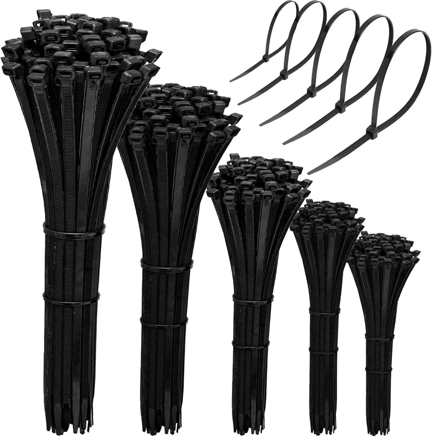OUPENG 600PCS Self-Locking Zip Ties - Multi-Sized Nylon Cable Tie Set