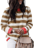 Crewneck Striped Color Block Sweater for Women - Cozy Fall Pullover is