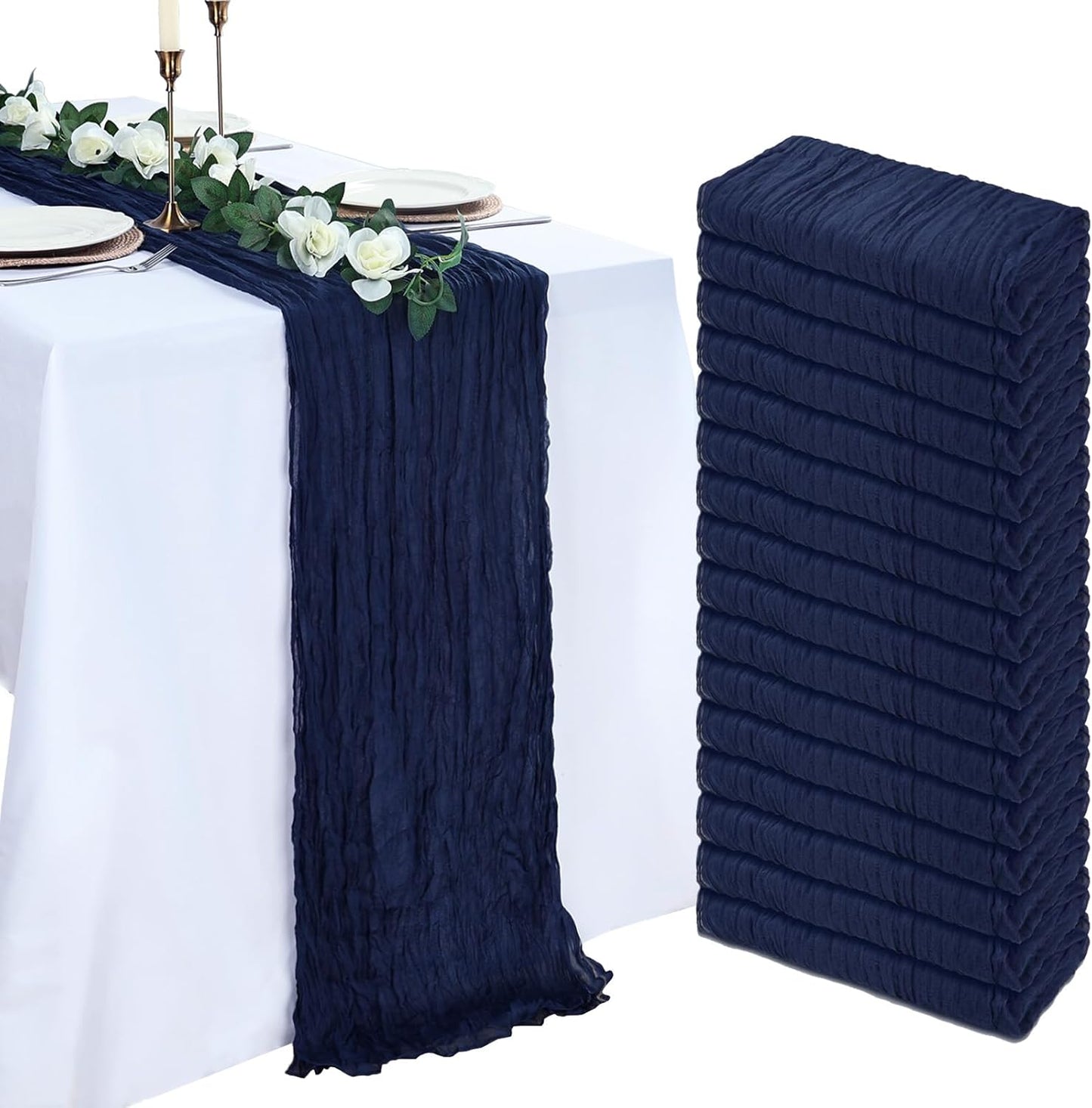 16 Pack Navy Blue Cheesecloth Table Runner for Elegant Decor