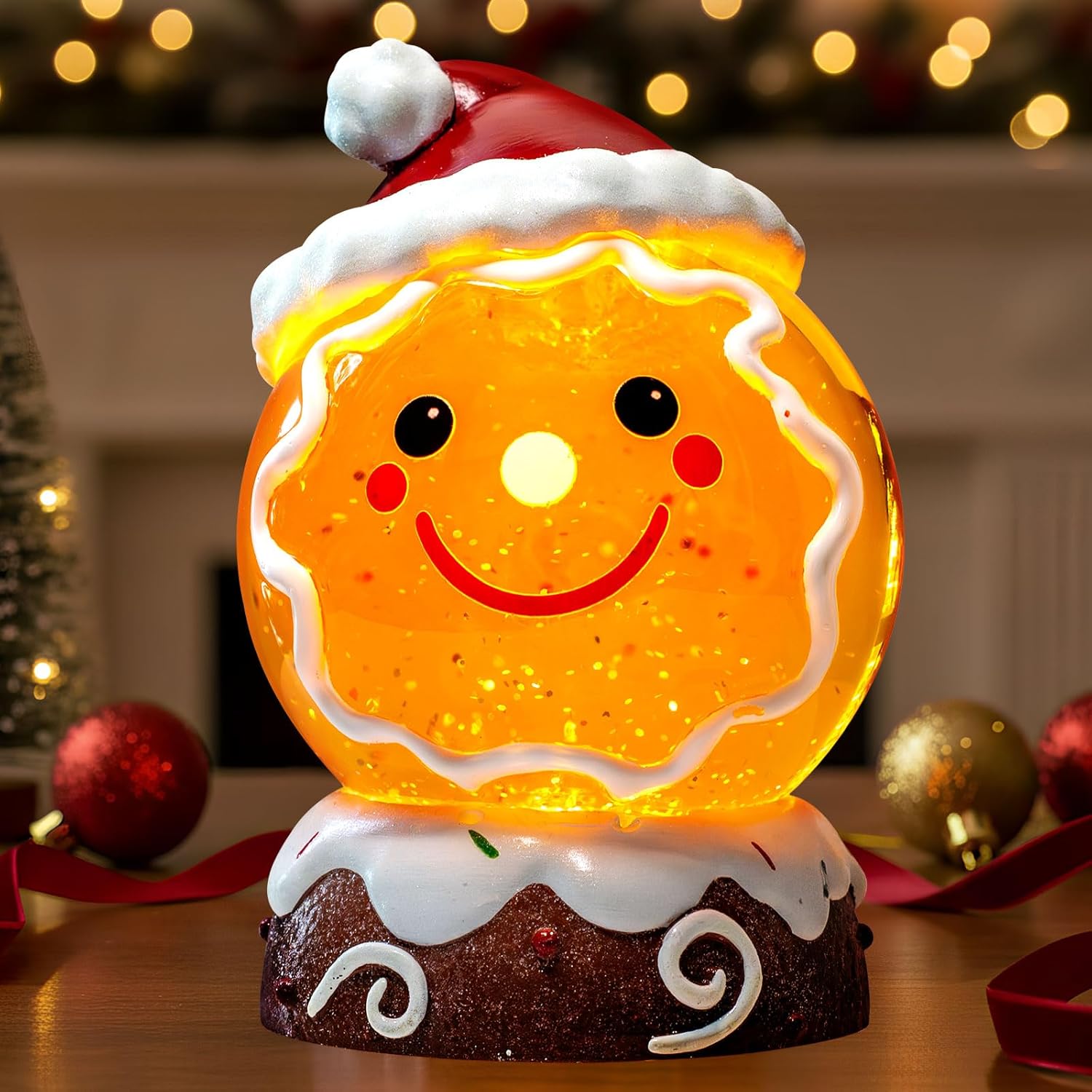 Christmas Music Snowglobe Lantern with Gingerbread Man Decoration