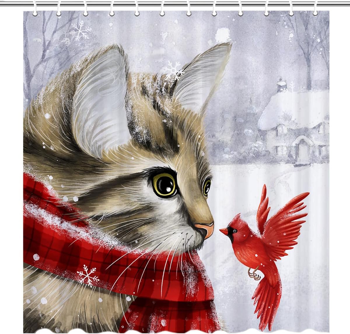 Waterproof Christmas Shower Curtain Set - Festive Feline Design!
