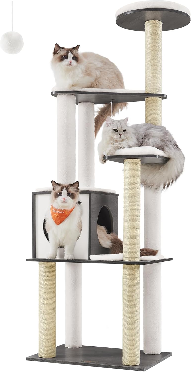 Feandrea 65-Inch Modern Cat Tree with Scratching Posts and Perch