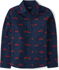 Boys Long Sleeve Poplin Button Down Shirt - Soft Cotton Holiday Print