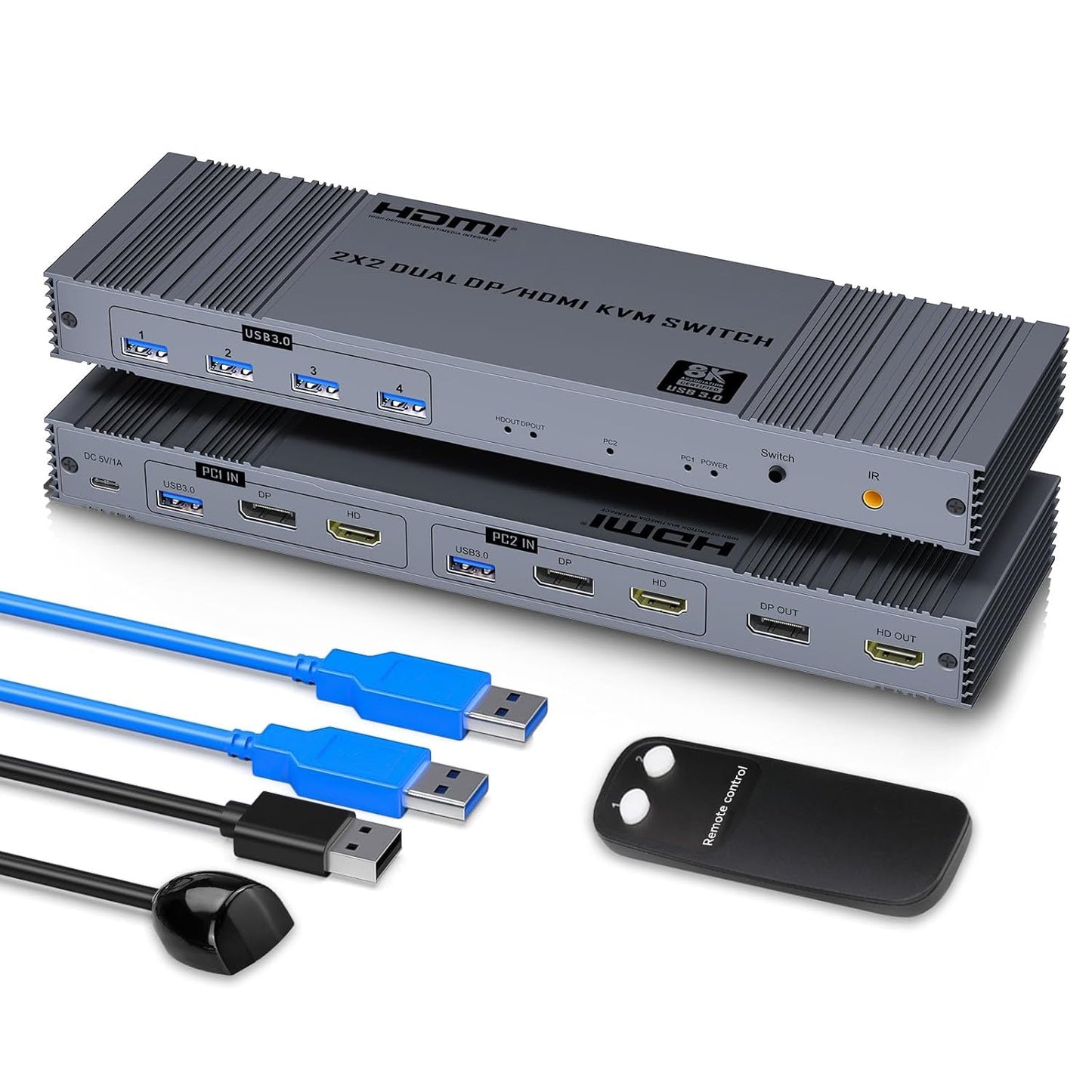 8K HDMI and Displayport KVM Switch for Dual Monitors Setup
