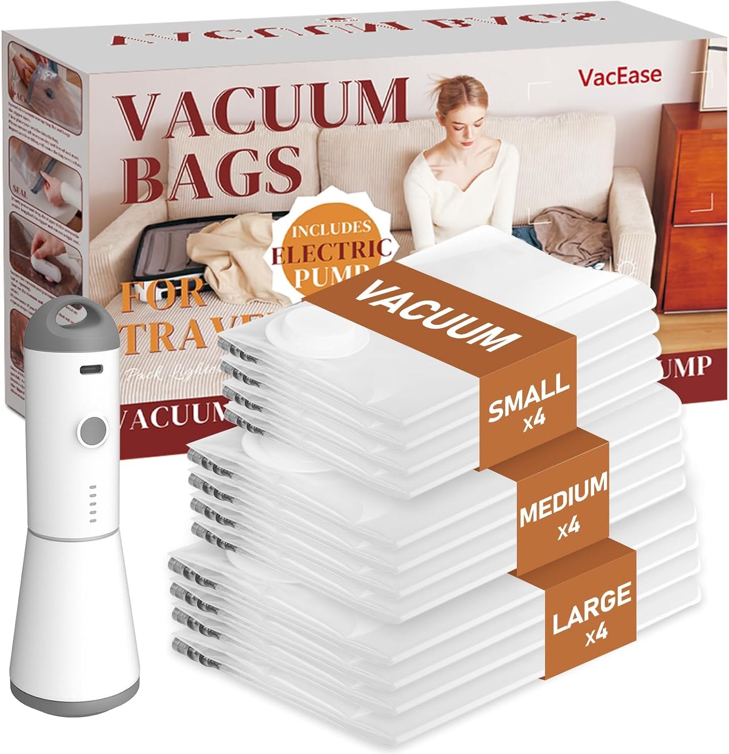 Travel Vacuum Bags with Cordless Pump for Efficient Packing