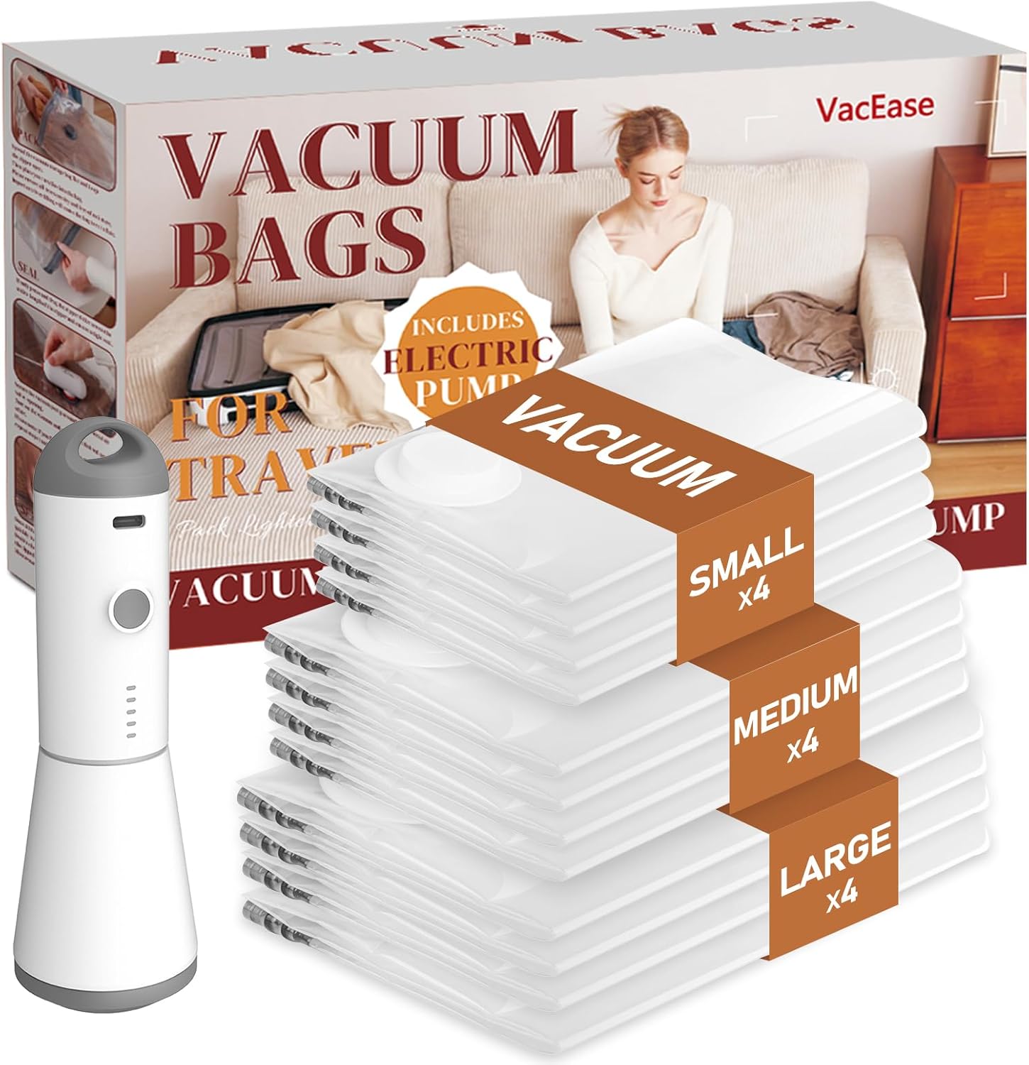Travel Vacuum Bags with Cordless Pump for Efficient Packing
