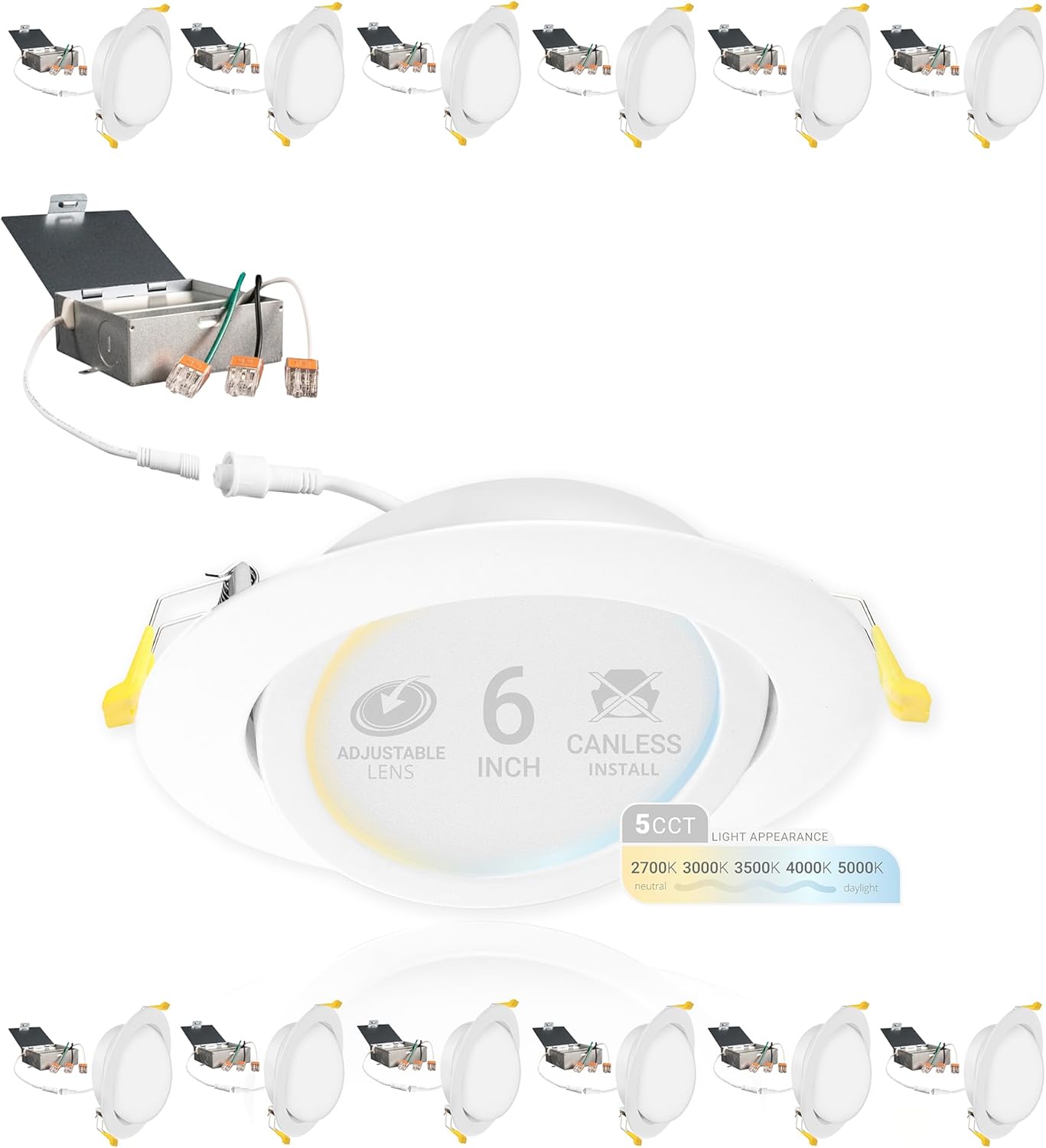 12 Pack 6 Inch Gimbal LED Recessed Light for Any Ceiling