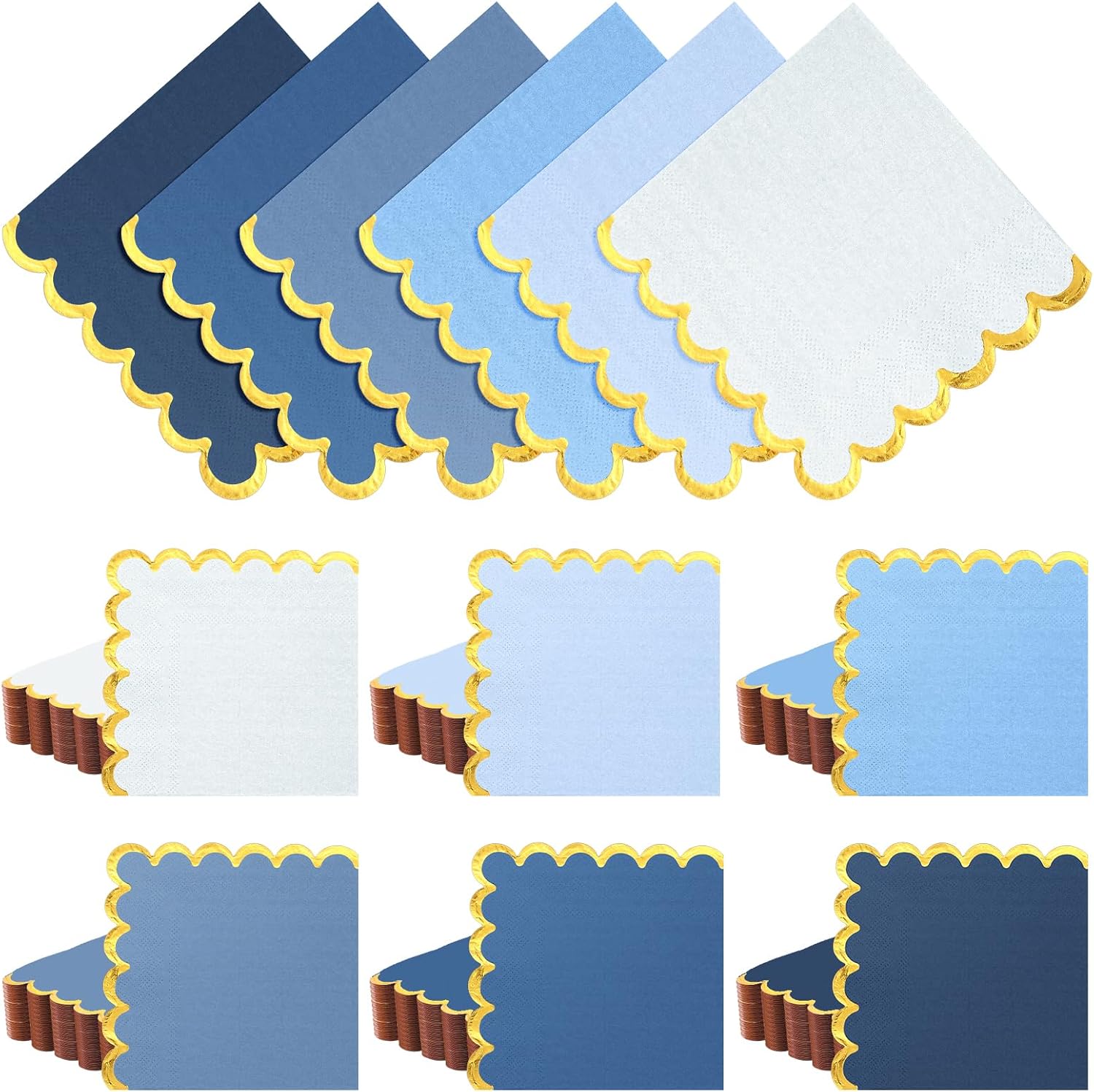 150 Pack Pastel Scallop Napkins - Elegant Gray Blue
