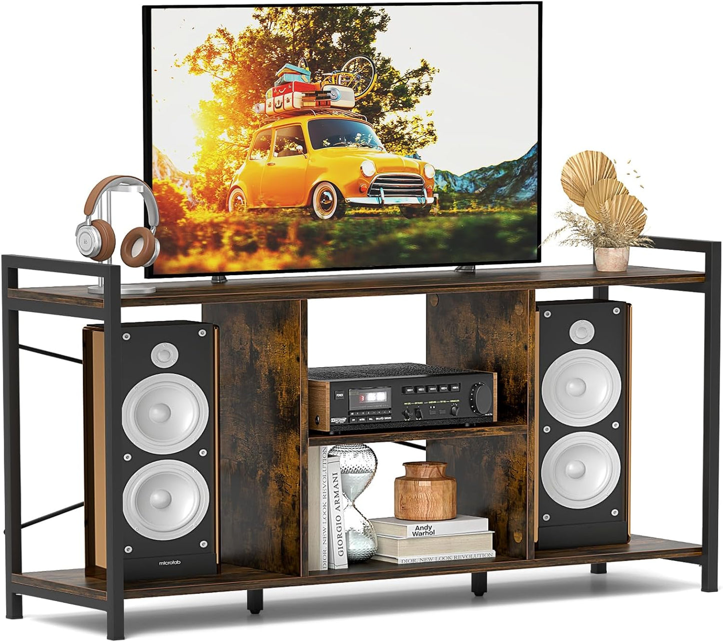 Tangkula 55 TV Stand: 4 Open Shelves, Heavy-Duty Metal Frame