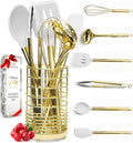 White Silicone and Gold Cooking Utensils Set - Stylish 7-Piece Kitchen