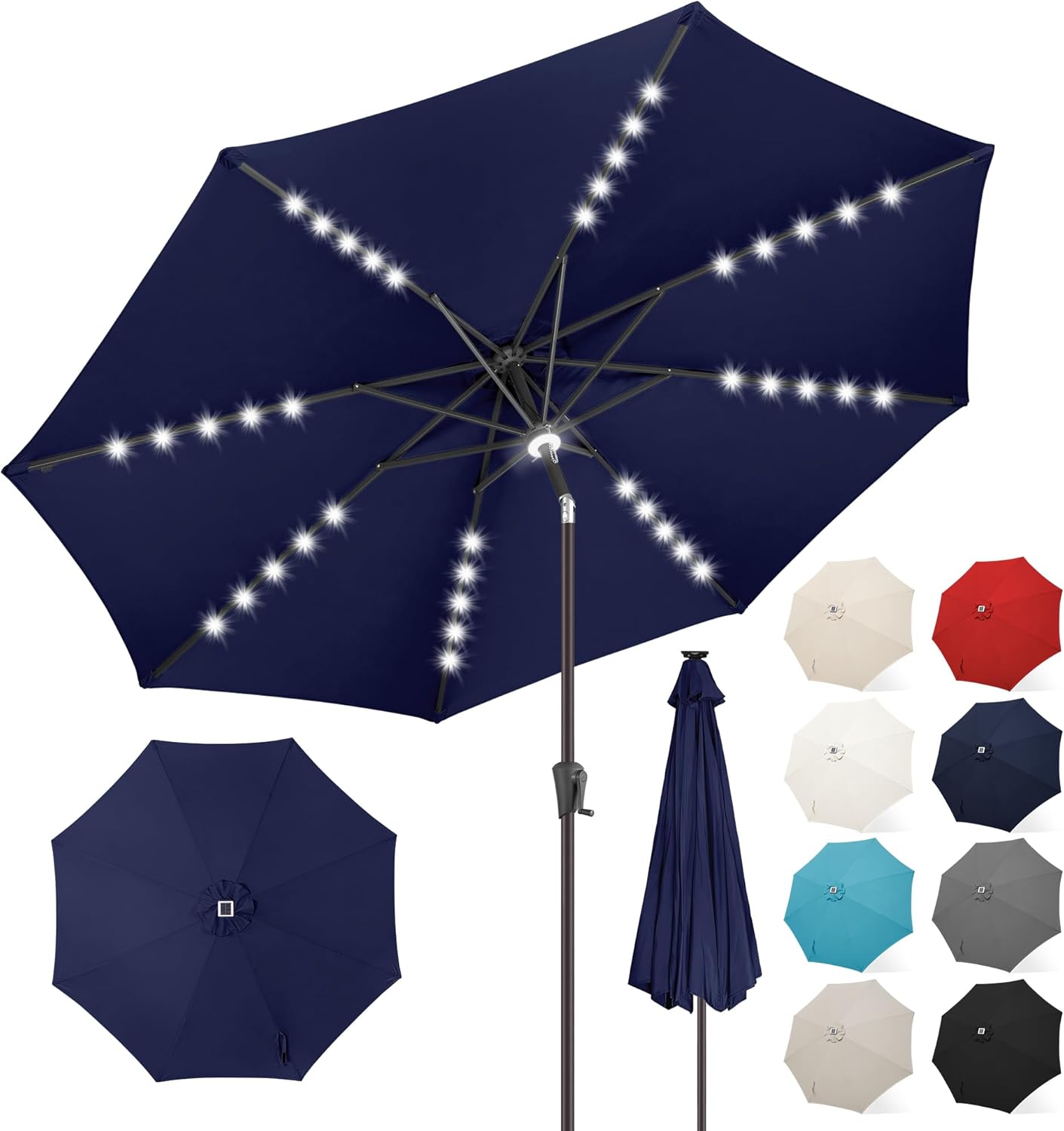 11 ft Solar Powered Outdoor Market Patio Umbrella with LED Lights