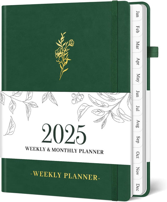 2025 Green Hardcover Planner with Tabs