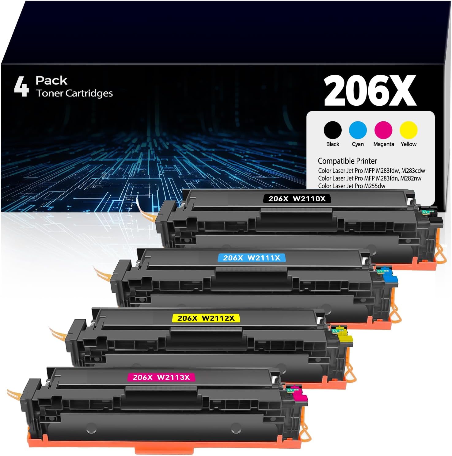 206X Toner Cartridges 4 Pack for HP Color Laser Jet Pro Printers