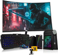 TechMagnet CyberCube Mini PC Bundle with 27in Curved Monitor - Compact
