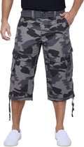 Men's Belted Long Cargo Shorts for Men - Below Knee Durable Fit
