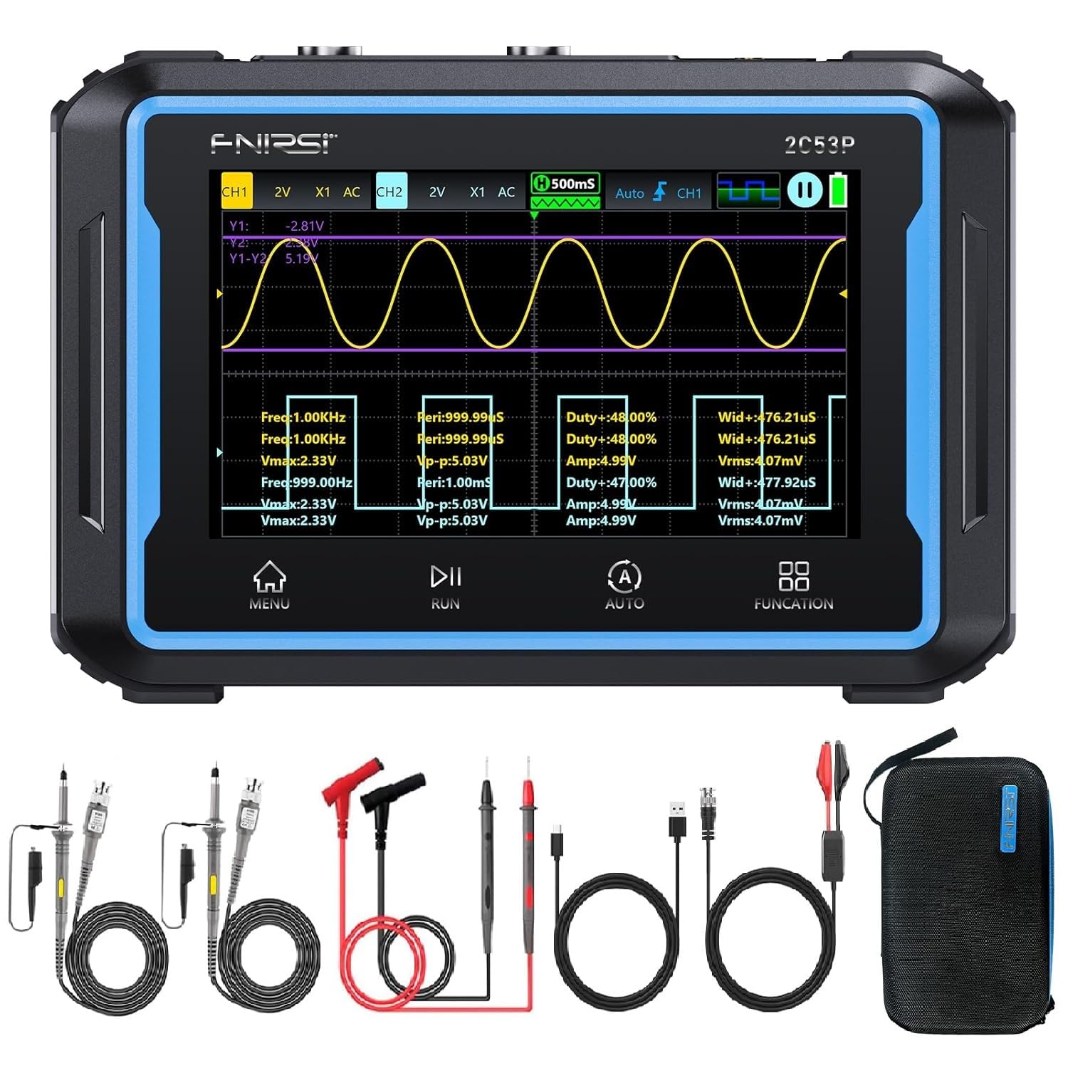 FNIRSI 2C53P Portable Digital Oscilloscope with Carrying Case