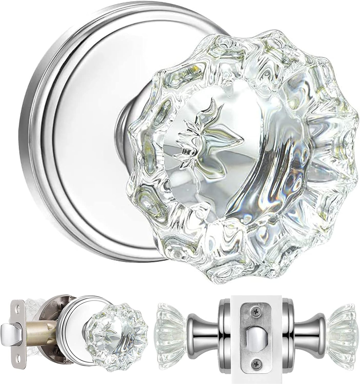 Crystal Interior Door Knobs for Hall and Closet - Polished Chrome
