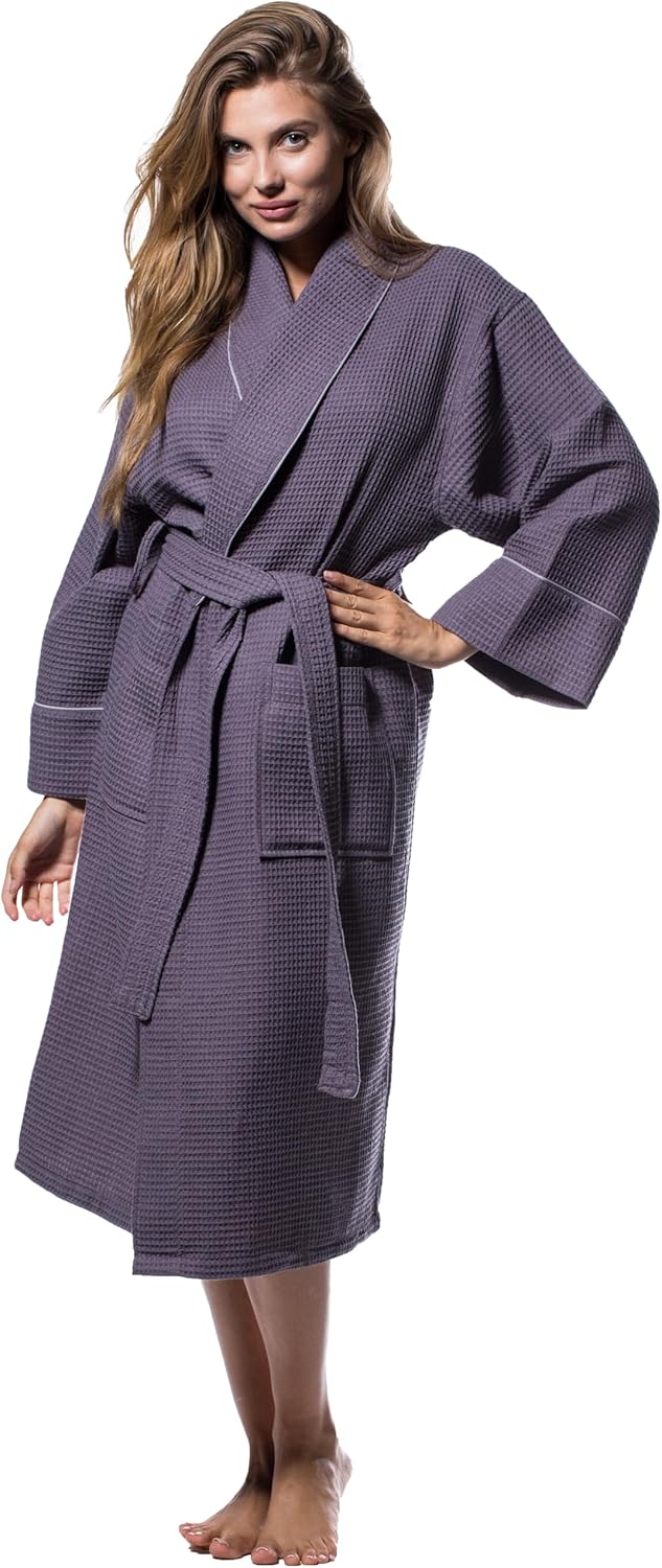 Turquaz Lightweight Full-Length Waffle Kimono Bathrobe for Women