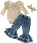 Adorable Baby Girl 3pcs Rib Frill Romper Set - Fall/Winter Outfits