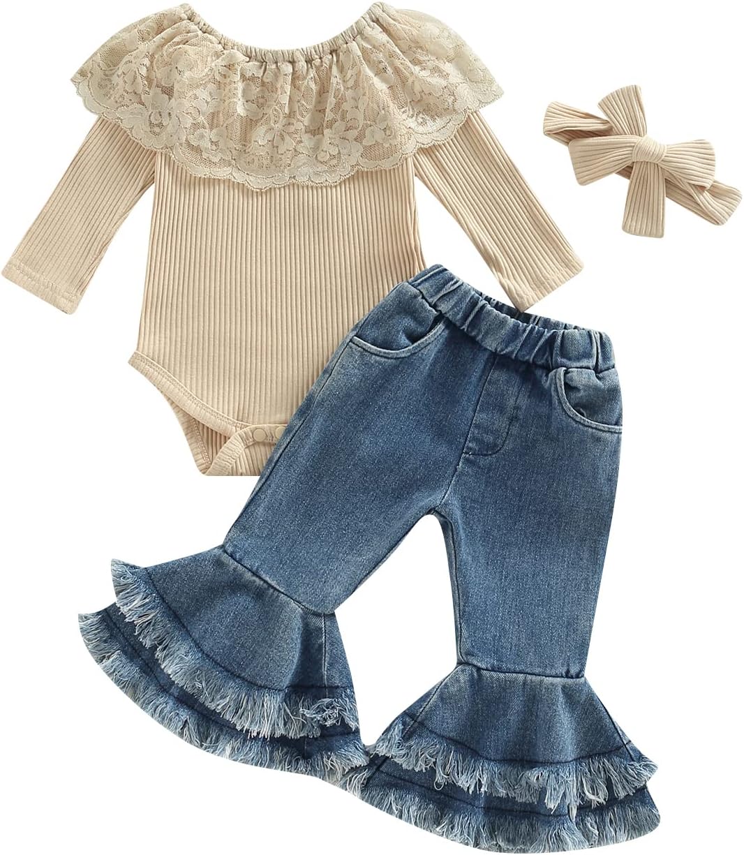 Adorable Baby Girl 3pcs Rib Frill Romper Set - Fall/Winter Outfits