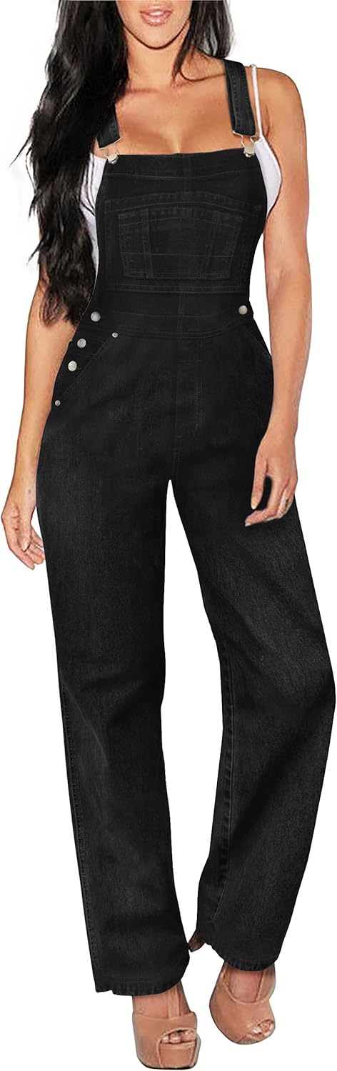 Hybrid & Company Womens Super Comfy Stretch Denim Jumpsuit Pants