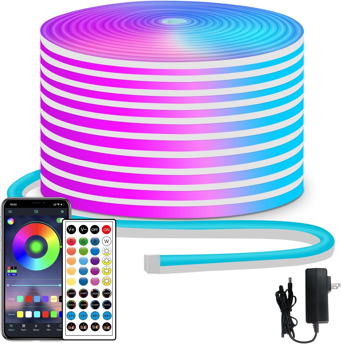 50ft RGB LED Neon Rope Lights for Stunning Home Decor