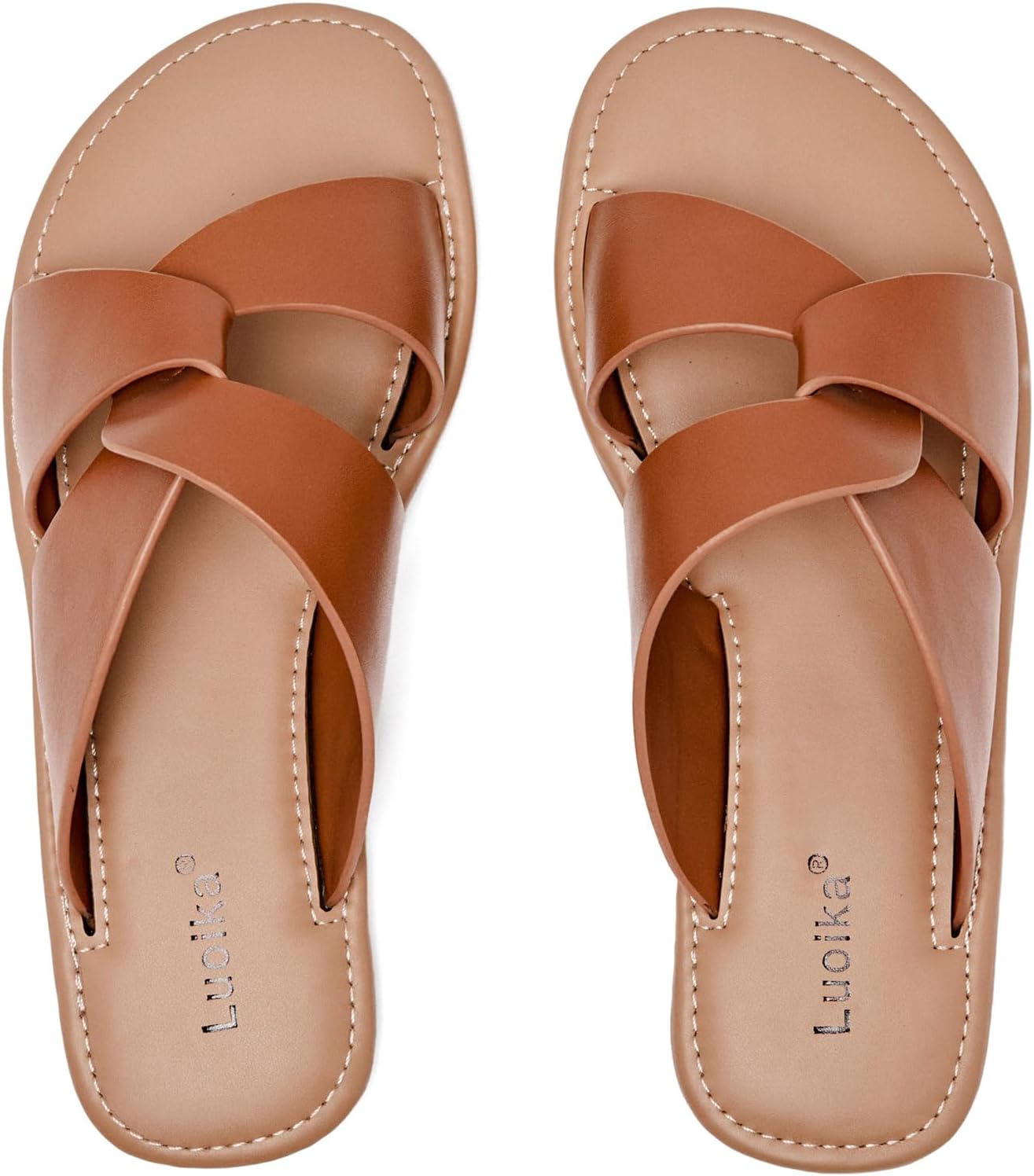 Luoika Women's Wide Width Flat Slides Sandals for Summer Style