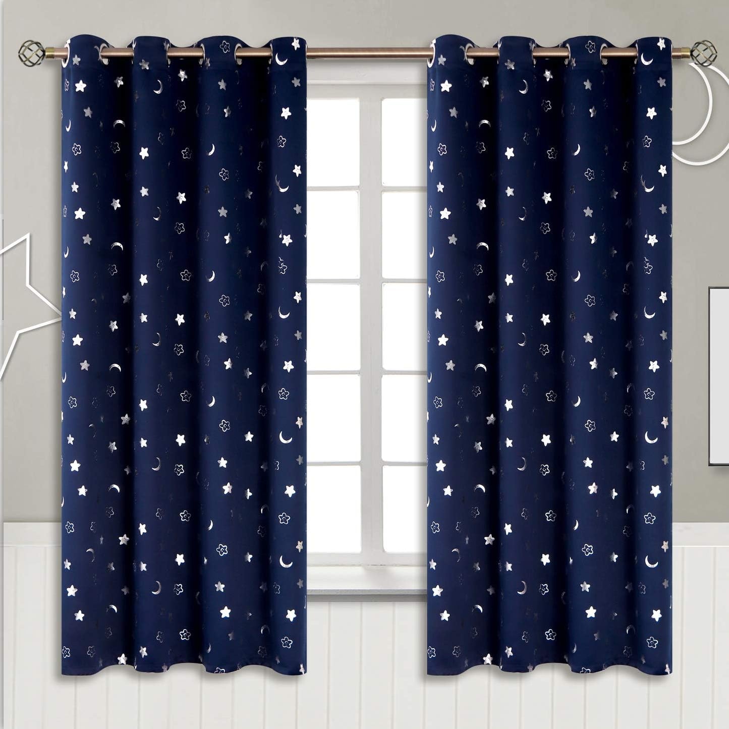 Star and Moon Kids Curtains for Nursery - Blackout Drapes