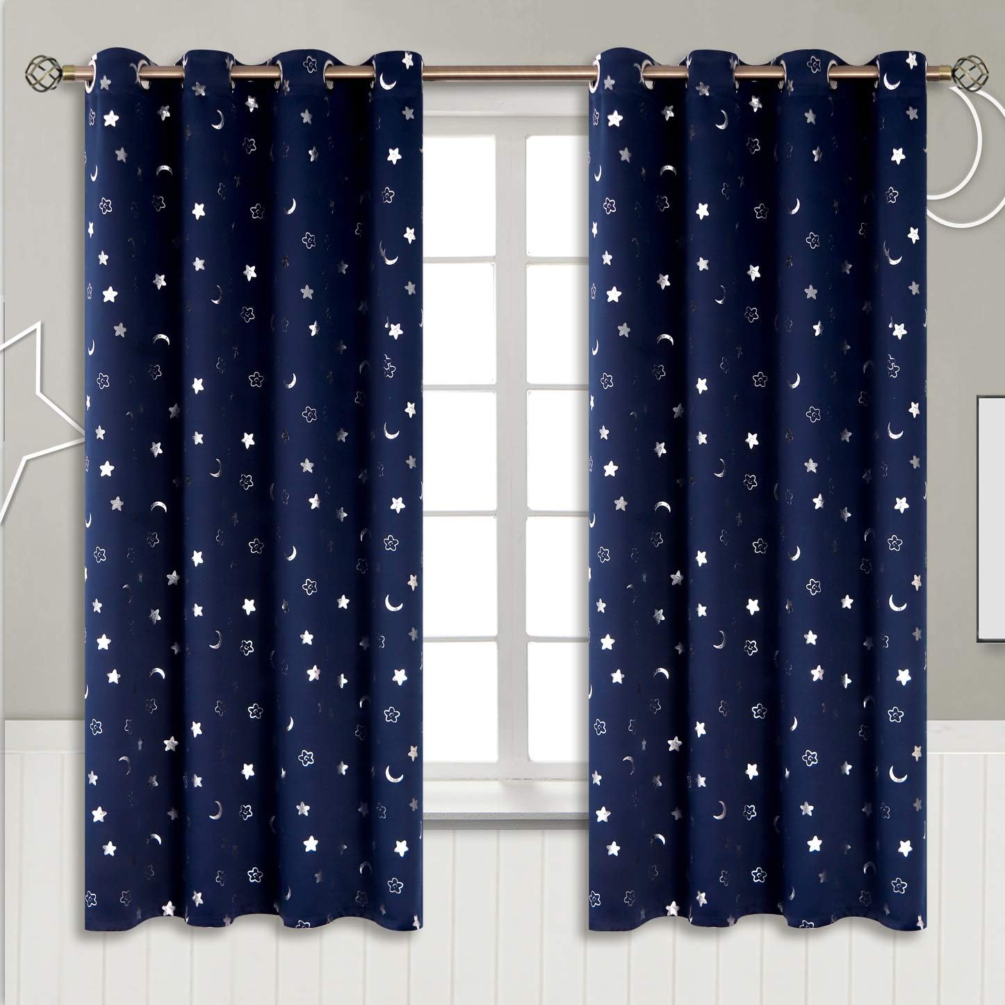 Star and Moon Kids Curtains for Nursery - Blackout Drapes