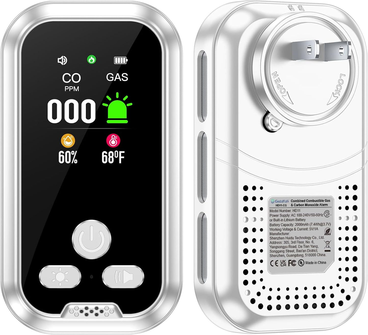 4in1 Plug in Carbon Monoxide Detector for Home Safety