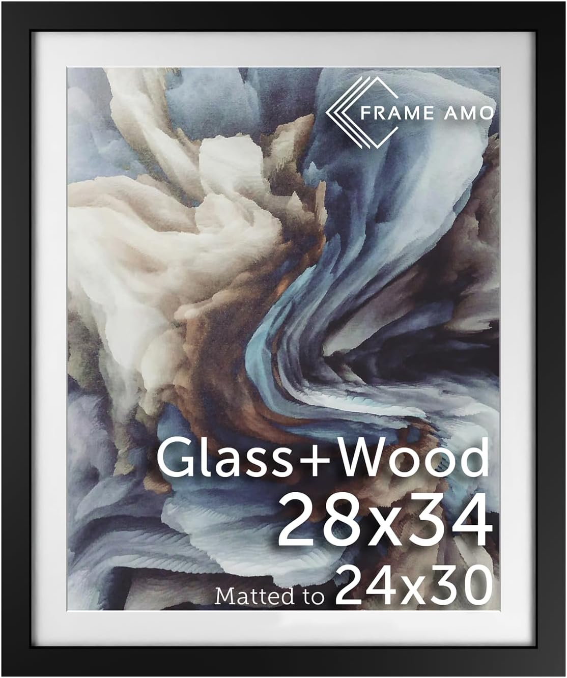 Black Solid Wood Poster Frame with White Mat for 24x30 Image