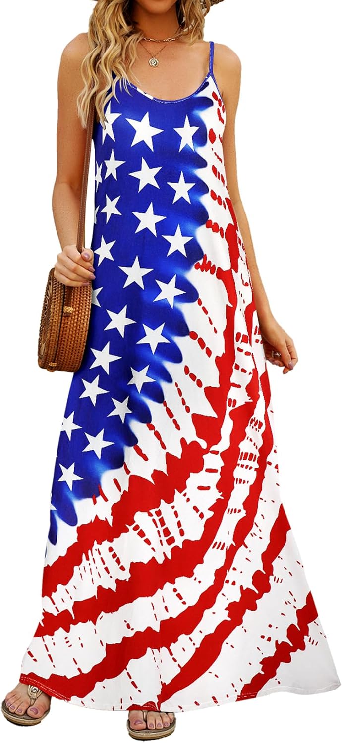 Supnier Women's Summer Maxi Dress with Pockets for Casual Wear