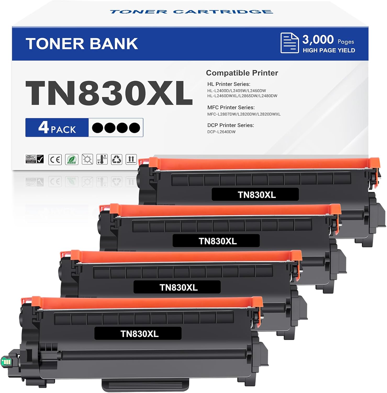 High Yield Black Toner for Brother Printers - Chip Included