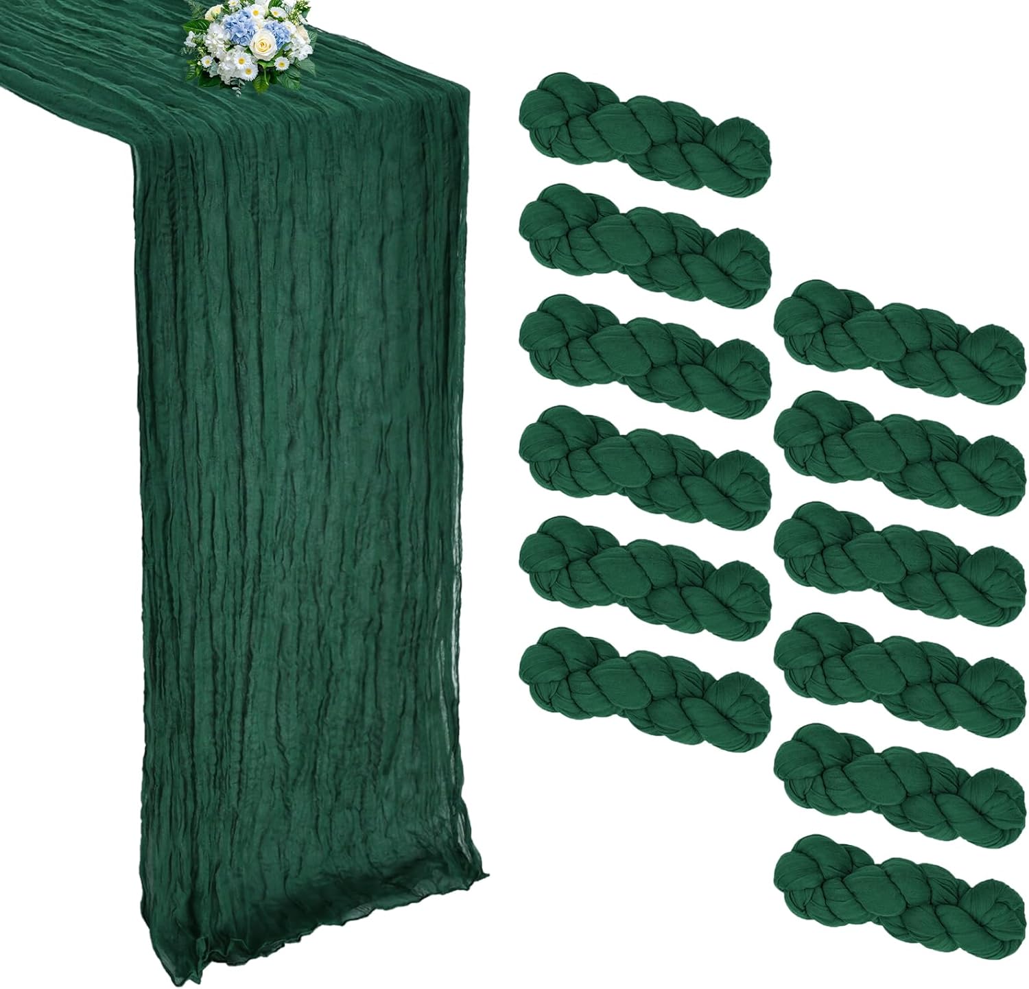 Emerald Green Cheesecloth Table Runner 12 Pack for Events