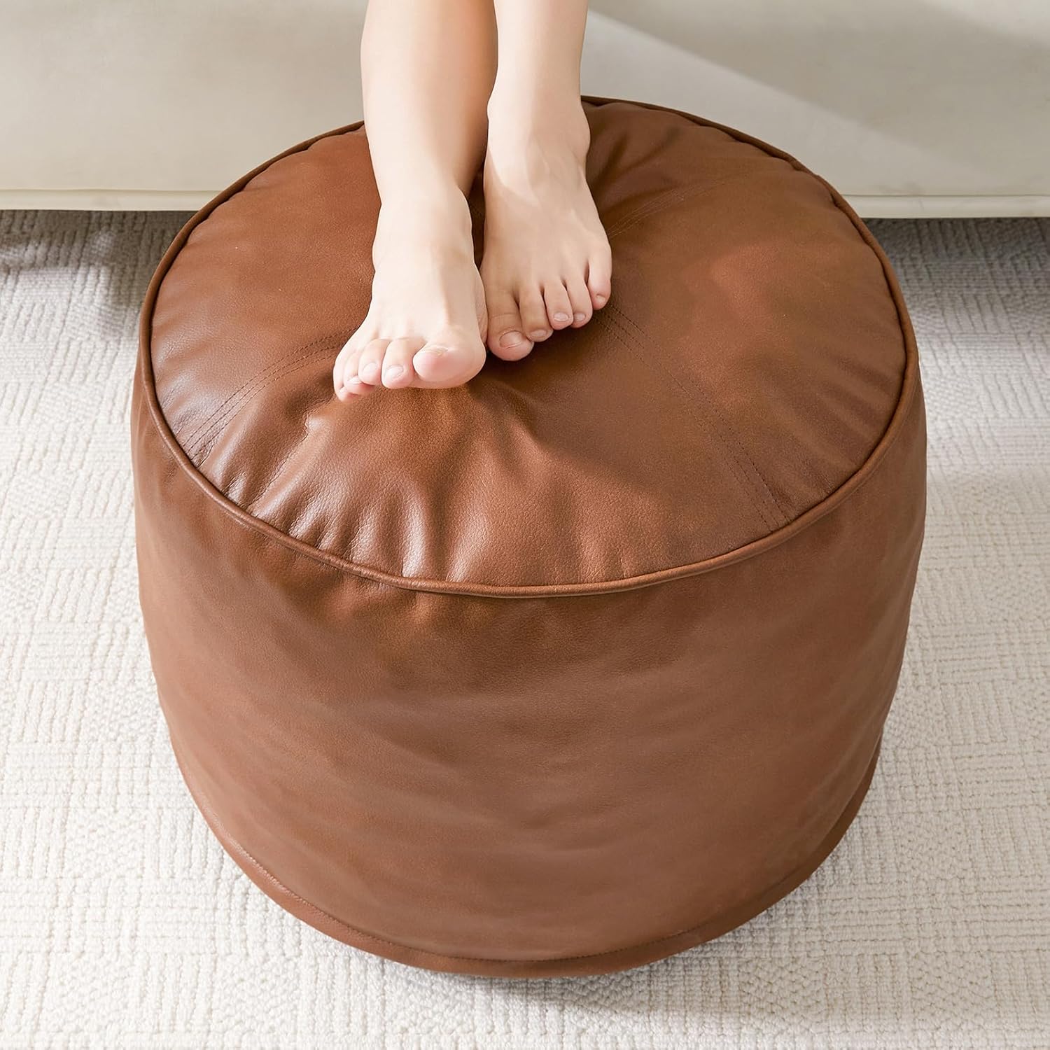 HIGOGOGO Round Stuffed Pouf Ottoman for Stylish Living Rooms