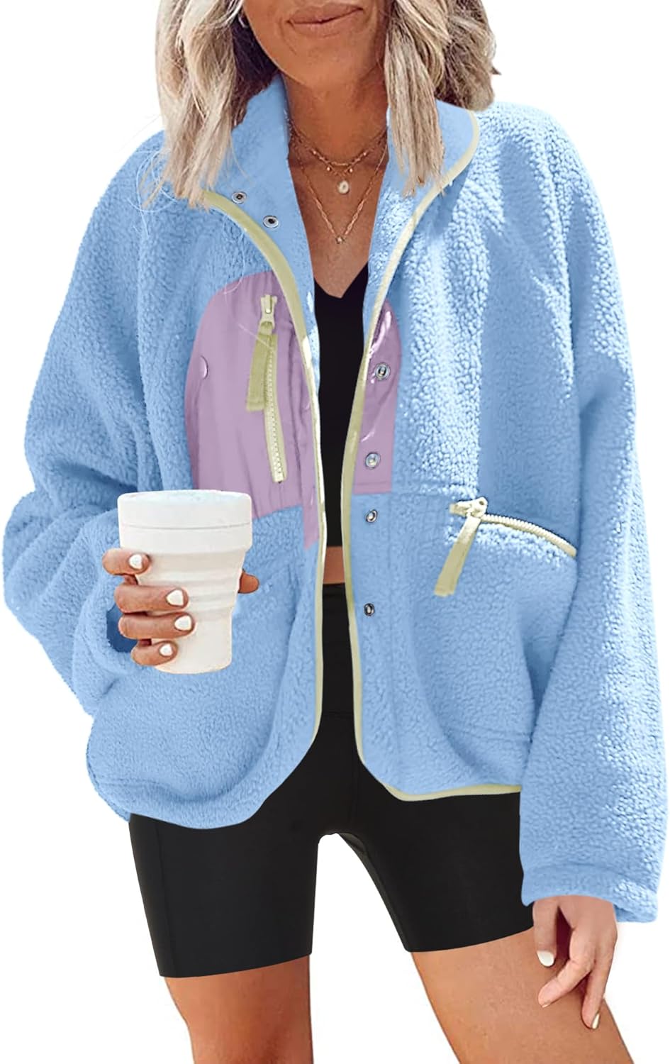 Nirovien Womens Fuzzy Fleece Jacket for Cozy Winter Wear