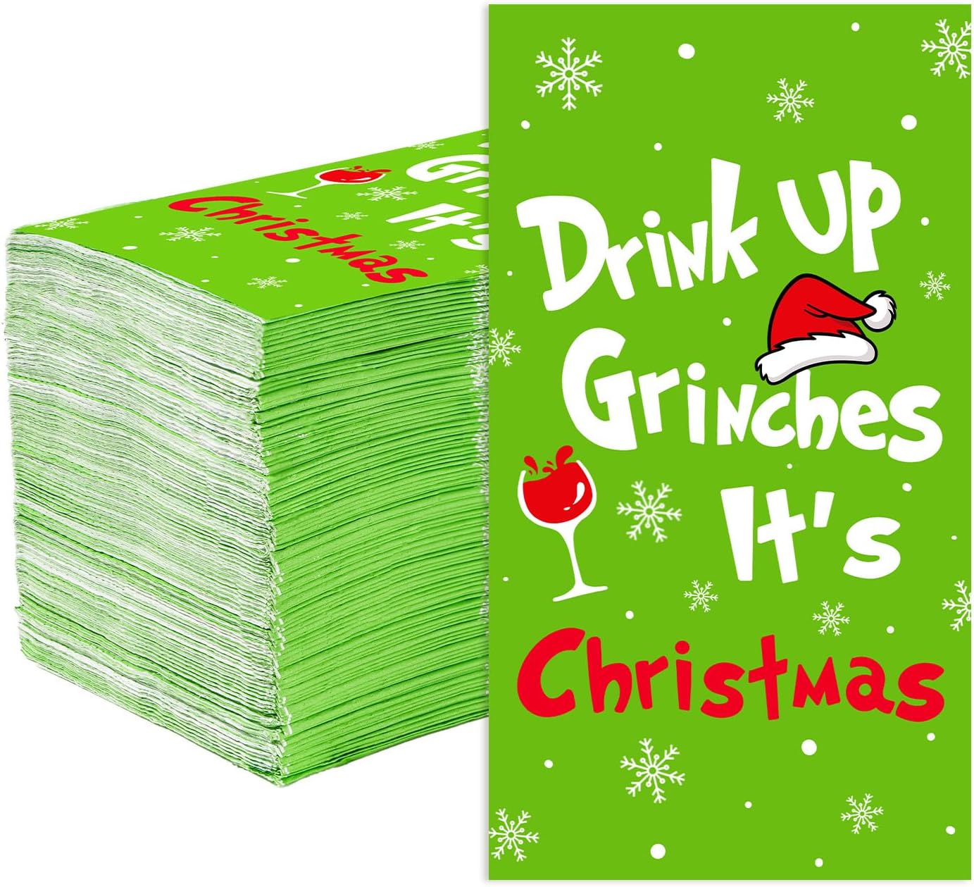 100 Green Christmas Guest Napkins - Festive & Disposable