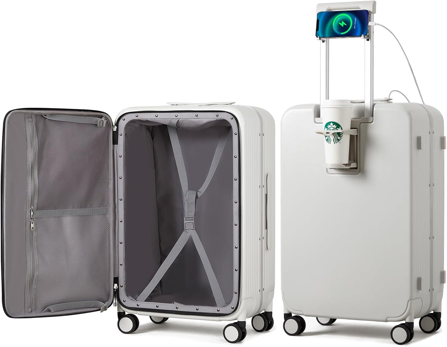 mixi Checked Luggage with Cup Holder and Charger for Travel