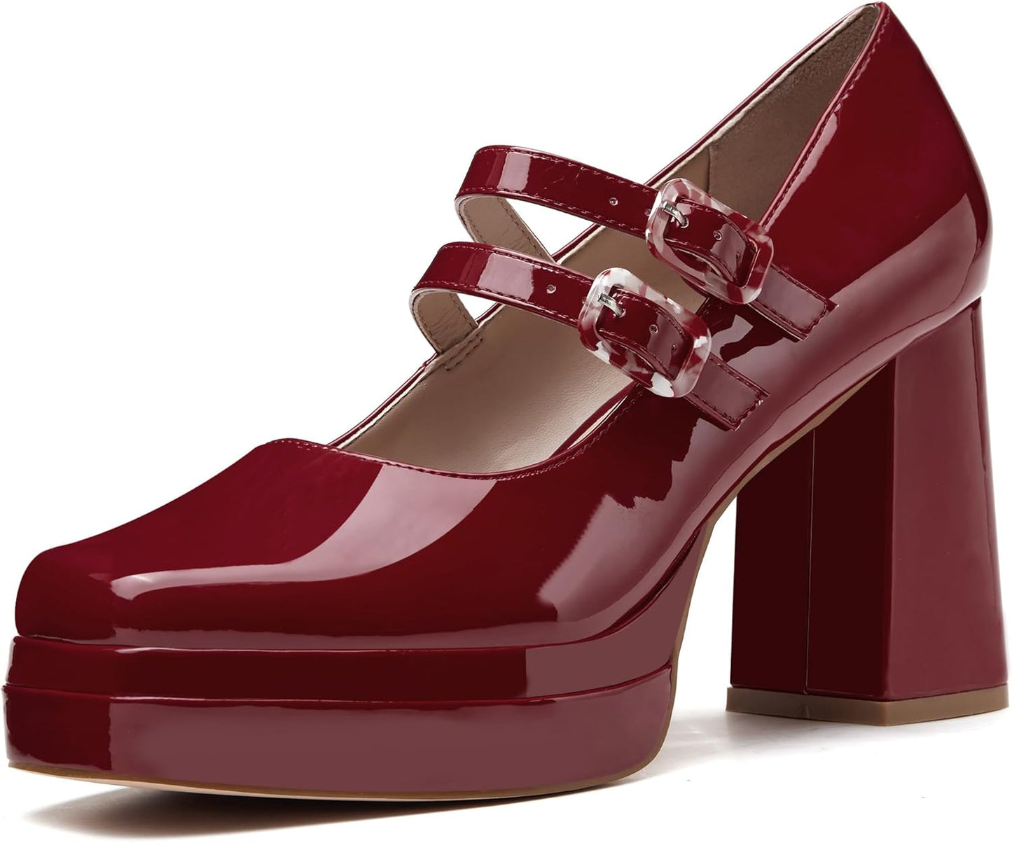 Coutgo Women's Platform Mary Jane Pumps with Chunky Block Heel